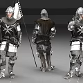 Men In Medieval Knight Armor With Silver Black Details Holding Flag With White Cross