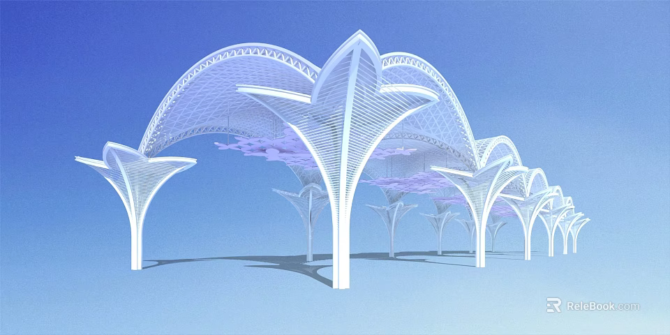 Modern White Pergola Design With Petal Shaped Canopy And Ornate Structure 3d model 