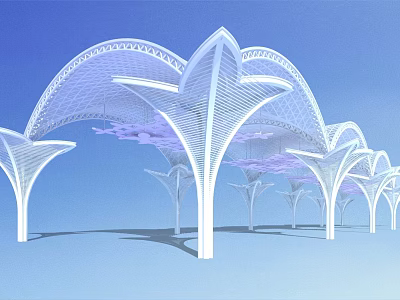 Modern White Pergola Design With Petal Shaped Canopy And Ornate Structure 3d model