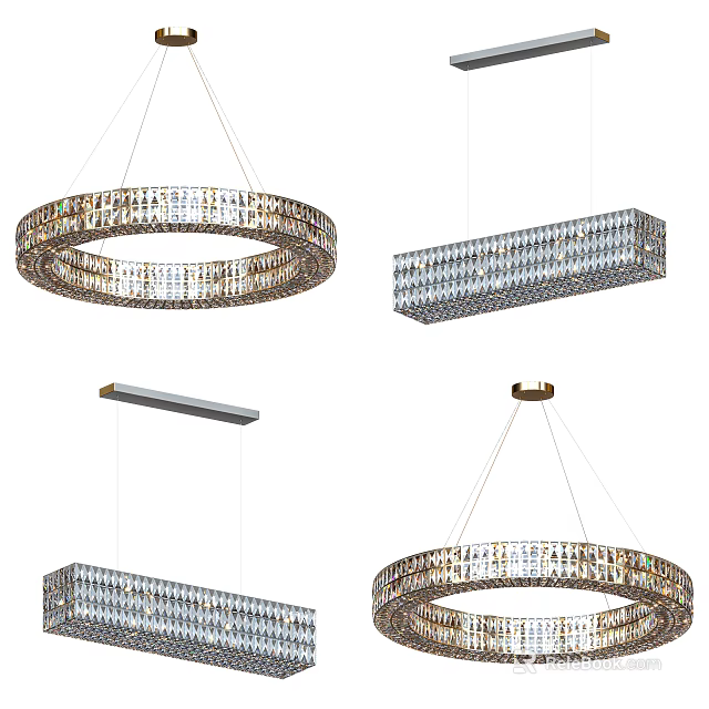 Modern Crystal Chandeliers With Circular And Rectangular Shapes For Decorative Lighting 3d model