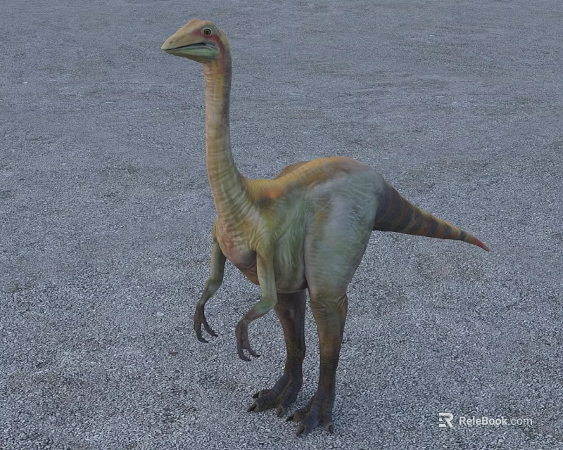 Prehistoric Reptile Dinosaur With Long Neck Standing On Gravel Ground 3d model 