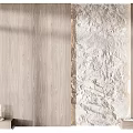Modern TV Background Wall With Left Right Wooden Panels And Central Textured Stone