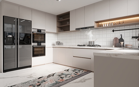 modern enclosed kitchen u-shaped kitchen 3d model