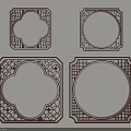 Chinese Style Dark Brown Carved Wooden Decorations With Circular And Clover Shapes On Light Wall