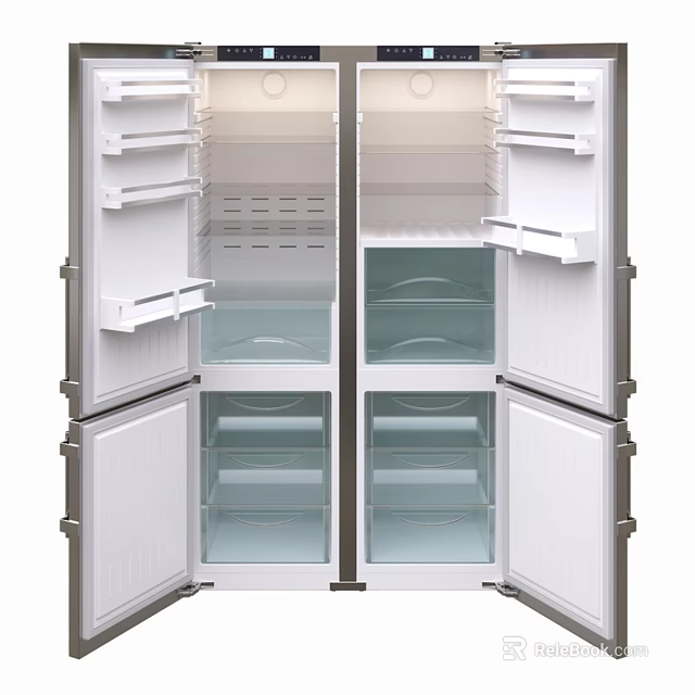 White Double Door Refrigerator With Multiple Shelves And Drawers For Kitchen 3d model 