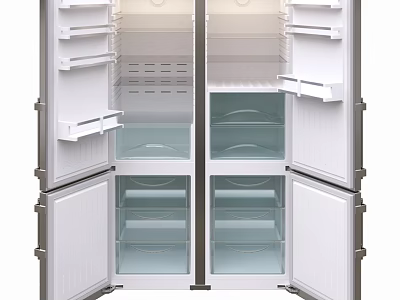 White Double Door Refrigerator With Multiple Shelves And Drawers For Kitchen 3d model