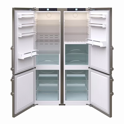 White Double Door Refrigerator With Multiple Shelves And Drawers For Kitchen 3d model
