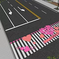 Colorful Plaza Paving with Pink Heart Patterns Zebra Crossing and Love Theme Elements Urban Street