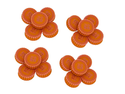 Delicious Orange Round Cookies Stacked In Multiple Piles With Surface Patterns 3d model