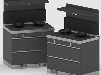 Two Modern Black Kitchen Appliances With Double Burners And Stainless Steel Design 3d model