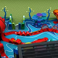 Fun Colorful Kids Play Area With Red Slide Blue Wavy Floor And Climbing Structures