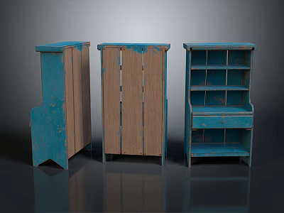 Vintage Blue Furniture with Various Designs Including Cabinets Bookshelf and Drawer 3d model
