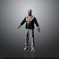 Man With White Hair Wearing Black And Gray Jacket Gray Pants Red Stripes White Shoes