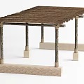 Outdoor Pergola Design With Wooden Top And Stone Base Supporting Columns