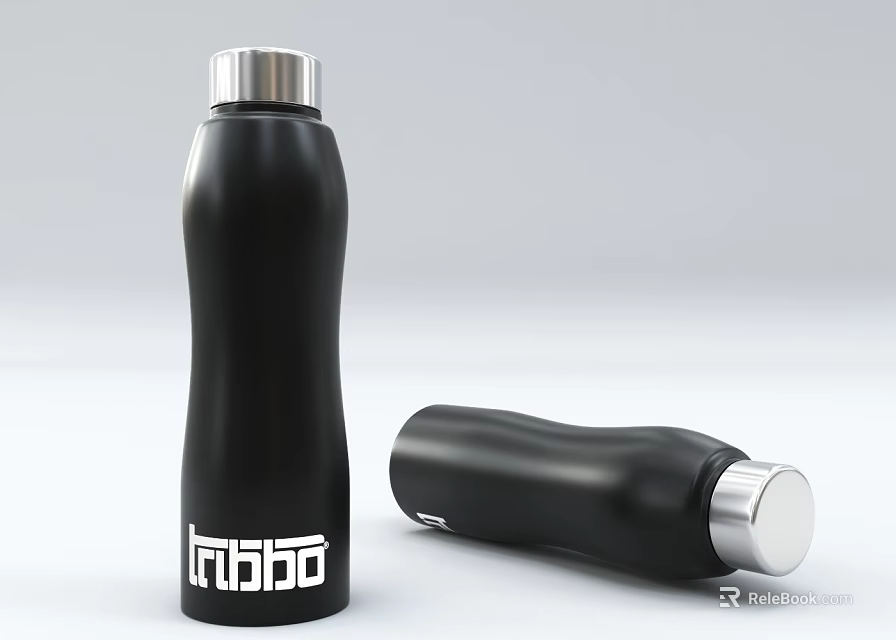 Stylish Black Water Bottle With Silver Lid And Trobo Brand Modern Design 3d model 