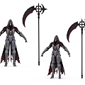 Mysterious Game Movie Character Design With Hooded Cloak Scythe And Armored Outfit