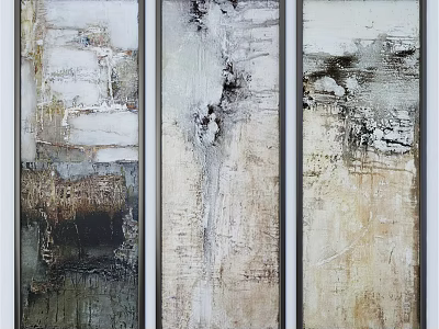 Framed Abstract Art Three Vertical Textured Paintings In Neutral Tones For Modern Wall Decor 3d model