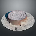 Circular Cast Iron Manhole Cover With Decorative Pattern On Concrete Base 3d model