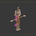 Game and Movie Character With Horns Antennas Gray Outfit Red Green Back Decorations Outstretched Arms