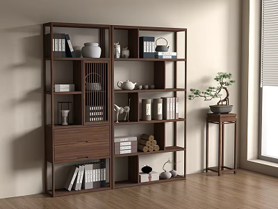 New Chinese Zen Antique Rack Solid Wood Storage Rack Solid Wood Antique Rack Song Style Aesthetic Bonsai Tea Cabinet 3d model