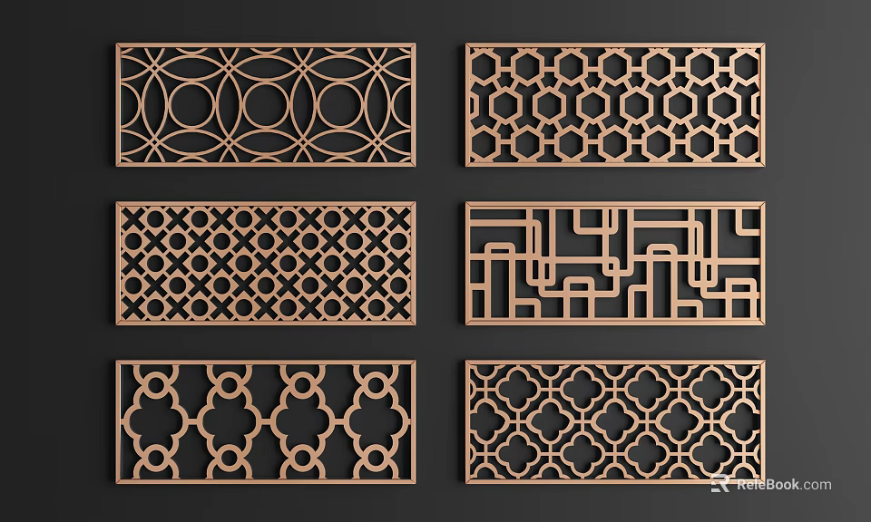 Various Decorative Wooden Partition Screens With Intricate Laser Cut Geometric Patterns 3d model 