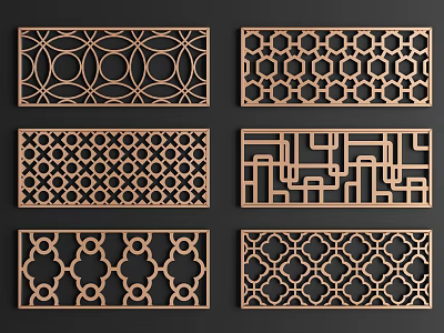Various Decorative Wooden Partition Screens With Intricate Laser Cut Geometric Patterns 3d model