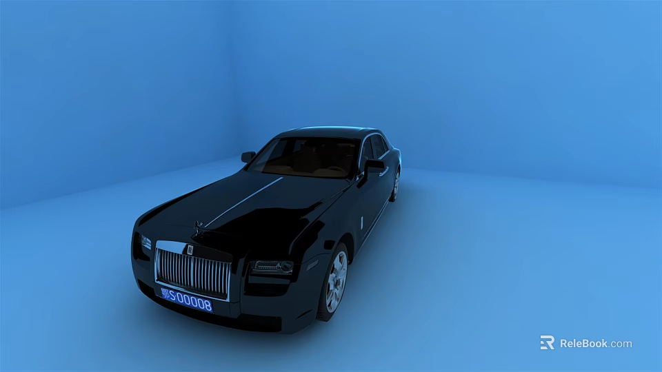 Black Rolls Royce Sedan Displayed In Blue Studio Setting With Sleek Design And Shiny Exterior 3d model 