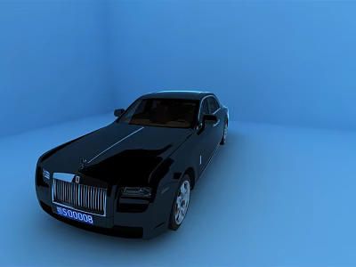 Black Rolls Royce Sedan Displayed In Blue Studio Setting With Sleek Design And Shiny Exterior 3d model