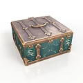 Vintage Square Decorative Box with Copper Accents and Green Floral Patterns for Daily Use