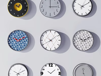 Various Stylish Clocks With Different Designs Colorful Patterns And Minimalist Looks For Home Decor 3d model