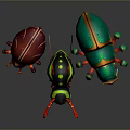 Vibrant Red Green Blue Fantasy Animal Figurines With Long Antennae And Shiny Carapaces