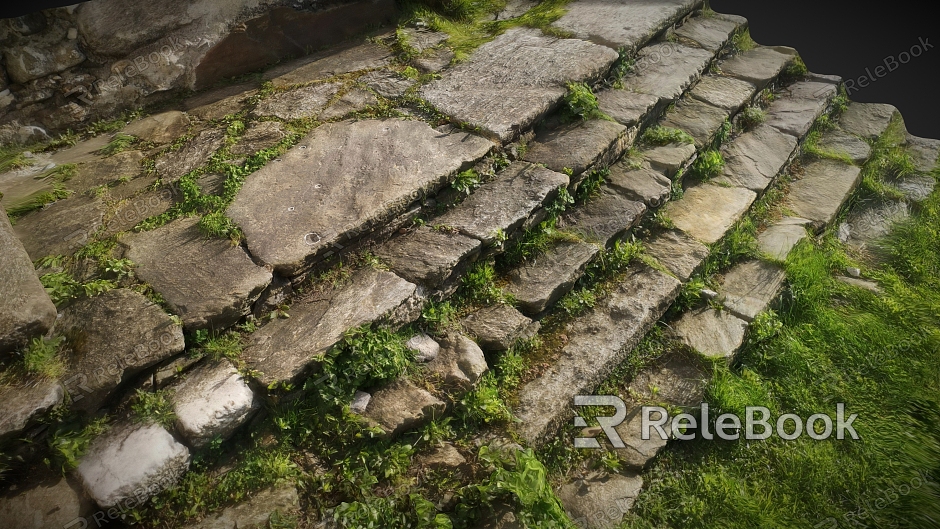 Step stone scanning step ladder moss green slate mountain road model