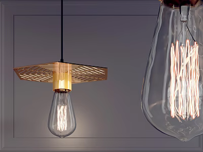Modern Woven Pendant Light with Clear Bulb and Filament Design 3d model