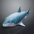 Realistic Shark 3D Model With Blue Gray Color Fins And Detailed Texture On Dark Background