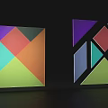 Colorful Abstract Geometric Pattern with Squares Triangles and Bright Tones Design