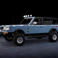 Light Blue Off Road SUV With Large Tires Roof Lights And Rugged Exterior
