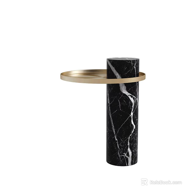 Elegant Black Marble Side Table Featuring Gold Circular Tray And Modern Design 3d model