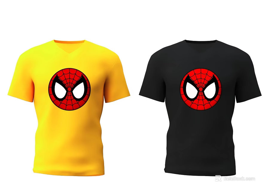 Yellow and Black Short Sleeve T shirts With Spider Man Logo Design 3d model 