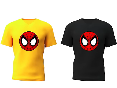 Yellow and Black Short Sleeve T shirts With Spider Man Logo Design 3d model