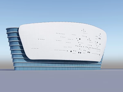 Sleek Modern Building With Curved White Roof And Blue Layered Structure 3d model