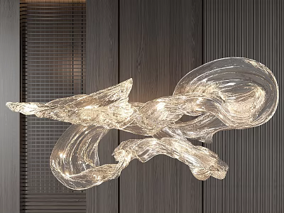 Contemporary Transparent Glass Chandelier With Artistic Flowing Wave Design In Modern Interior 3d model