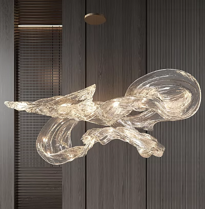 Contemporary Transparent Glass Chandelier With Artistic Flowing Wave Design In Modern Interior 3d model