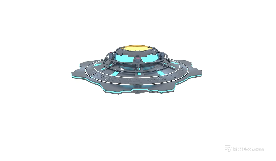 Futuristic Multi-layered Sci-Fi Platform With Circular Structure Blue Glowing Lines And Yellow Center 3d model 