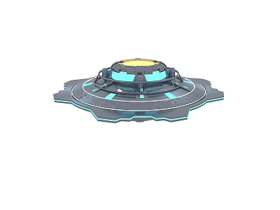 Futuristic Multi-layered Sci-Fi Platform With Circular Structure Blue Glowing Lines And Yellow Center 3d model