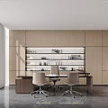 Modern Office Interior Design With Wooden Walls Desk Chairs And Shelves