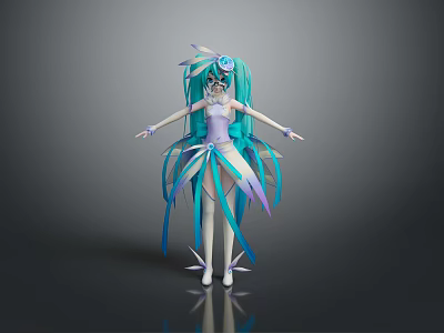 Kids Anime Character Doll With Blue Purple Hair And Flowy Costume For Playtime Fun 3d model