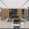 Modern Office Interior With Desks Computers Ergonomic Chairs Storage Cabinets And Mirror