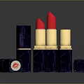 Stylish Dark Blue And Gold Lipstick With Red Shade And Small Box With Lip Print