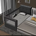 Warm Cozy Toddler Bed with Gray Guardrail Cartoon Pattern Mattress White Pillow and Soft Carpet