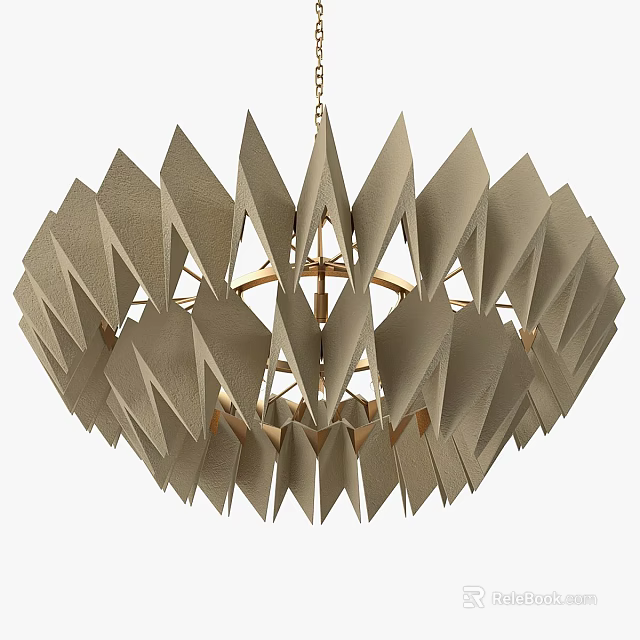 Modern Geometric Chandelier With Angular Beige Panels And Golden Metal Frame 3d model 